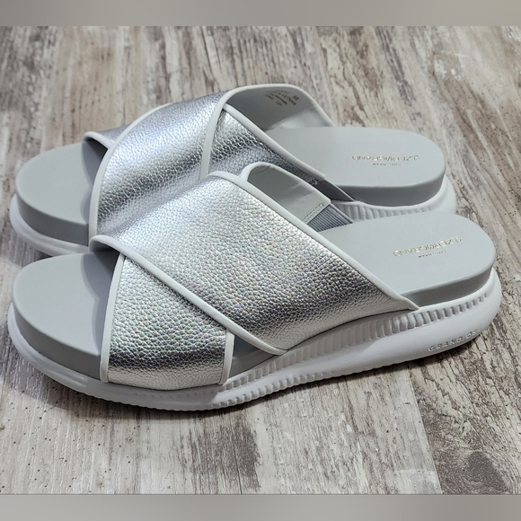 Cole Haan Women's 2.Zerogrand Criss Cross Silver Platform Slide Sandal Size 9 - Picture 2 of 9